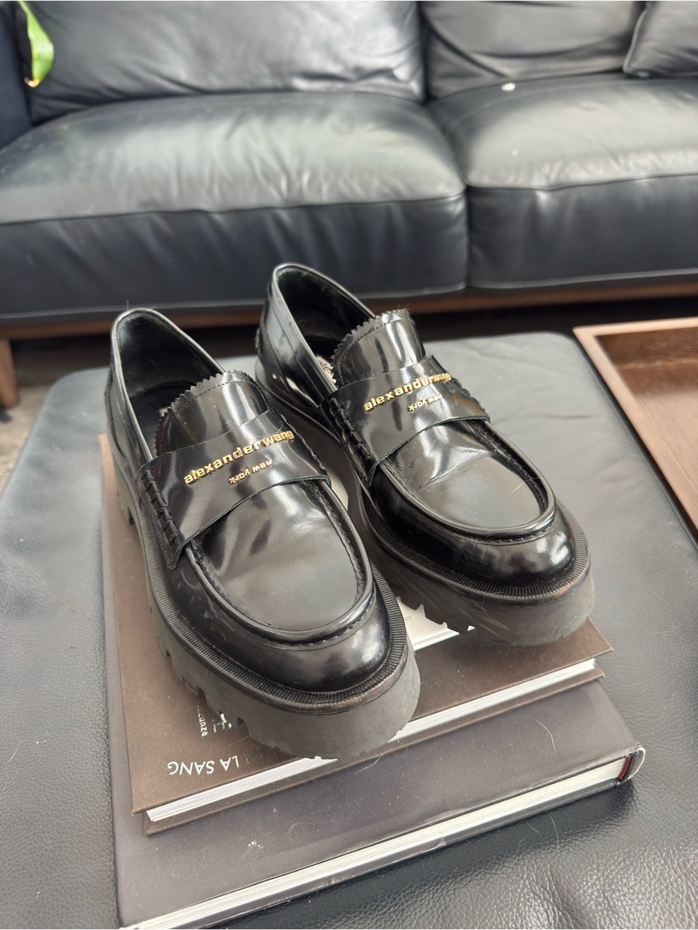 Alexander Wang Black Patent Leather Platform Penny Loafers